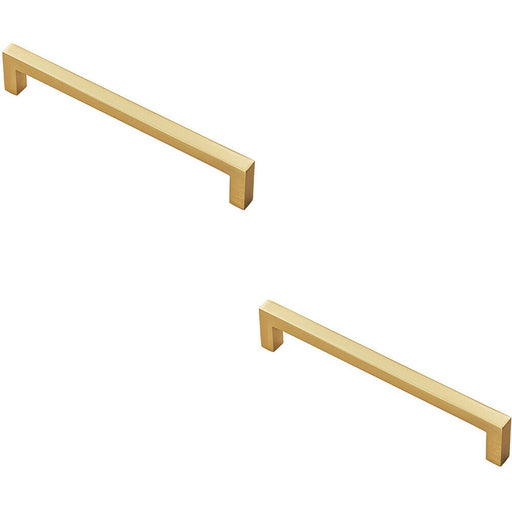 2x Square Block Pull Handle 170 x 10mm 160mm Fixing Centres Satin Brass Loops