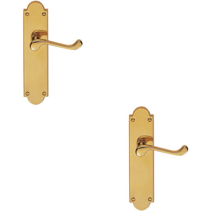 2x PAIR Victorian Scroll Handle on Latch Backplate 205 x 49mm Polished Brass Loops