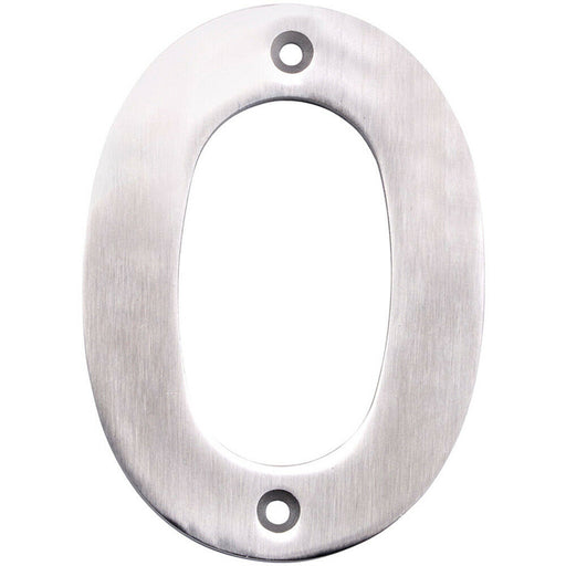 100mm Front Door Numerals '0' 82mm Fixing Centres Satin Stainless Steel Loops