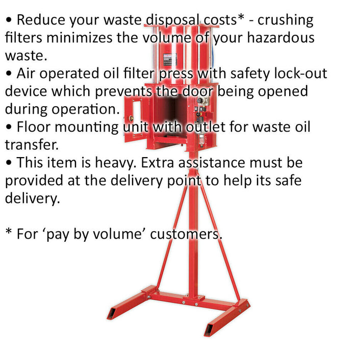 Pneumatic Oil Filter Crusher - Air Operated Oil Filter Press - Waste Oil Outlet Loops