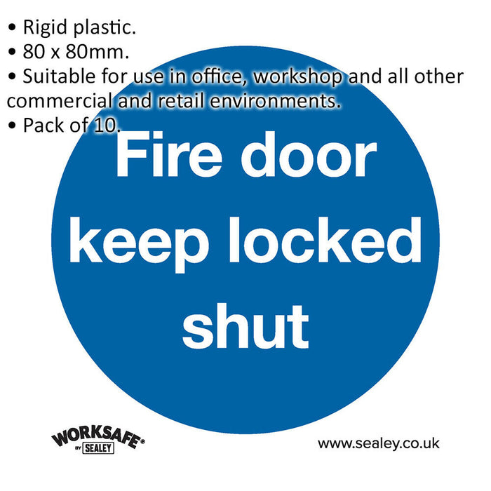 10x FIRE DOOR KEEP LOCKED Health & Safety Sign - Rigid Plastic 80 x 80mm Warning Loops