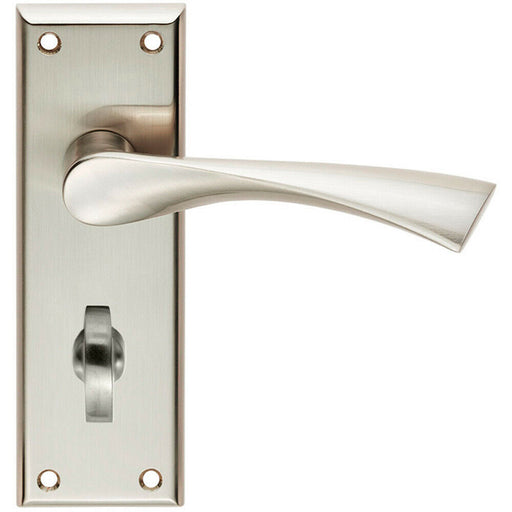 PAIR Angular Lever on Bathroom Backplate Door Handle 150 x 50mm Satin Nickel Loops