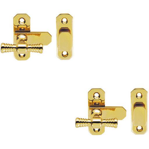 2x Window T Handle Fastener 57 x 19mm Polished Brass Cabinet Door Lock Loops
