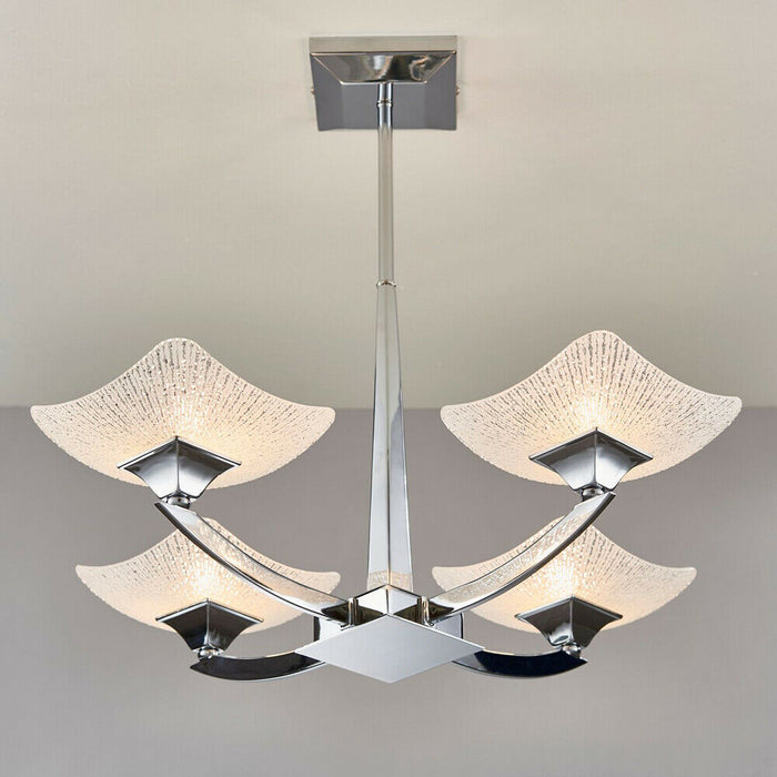 Semi Flush Ceiling Light Chrome & Scavo Glass 4 Bulb Hanging Pendant Lamp Shade Loops