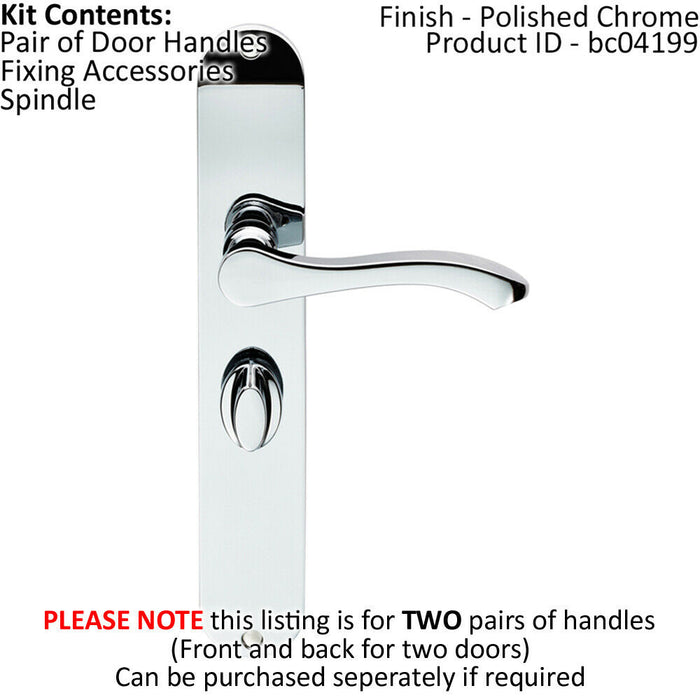 2x PAIR Scroll Lever Door Handle on Bathroom Backplate 242 x 40mm Chrome Loops