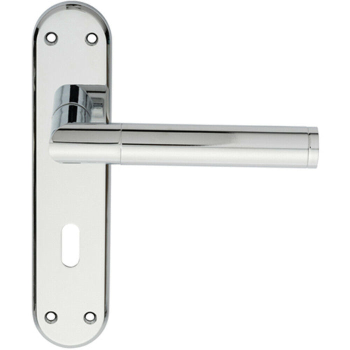Round Bar Lever on Lock Backplate Door Handle 180 x 40mm Polished Chrome Loops