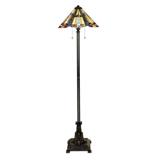 2 Bulb Floor Lamp Tiffany Style Coloured Glass Shade Valiant Bronze LED E27 60W Loops
