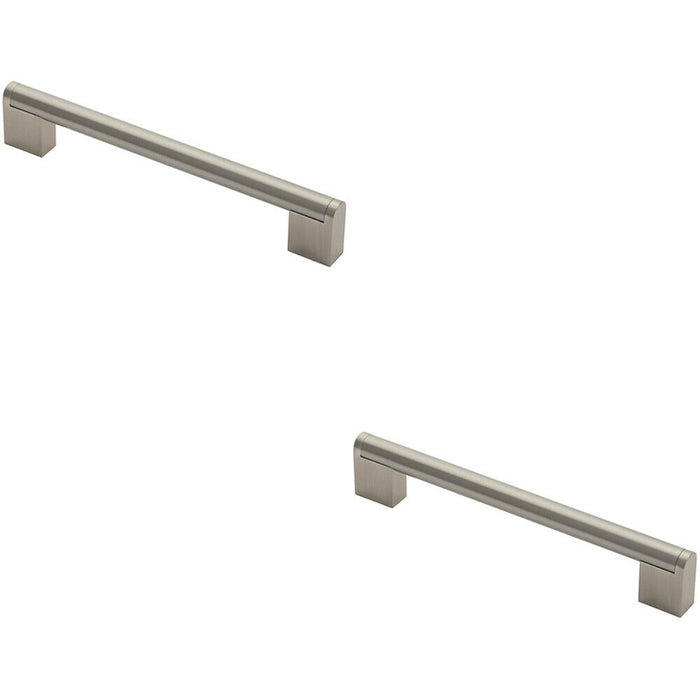 2x Round Bar Pull Handle 200 x 14mm 160mm Fixing Centres Satin Nickel & Steel Loops