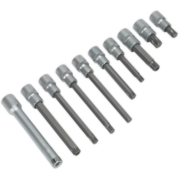 10 Piece Head Bolt Socket Bit Set - 1/2" Sq Drive - S2 Steel Male Bits - Knurled Loops