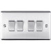 3 PACK 4 Gang Quad Metal Light Switch SATIN STEEL 2 Way 10A White Trim Loops