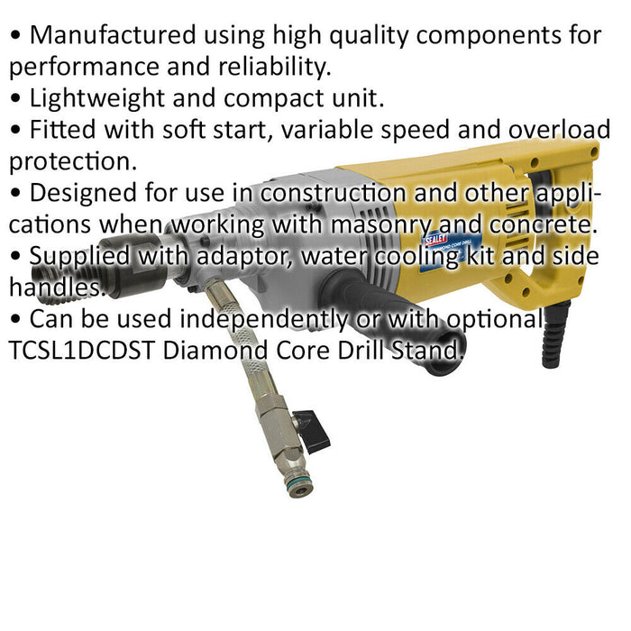 110V Diamond Core Drill - Variable Speed - Overload Protection - Lightweight Loops