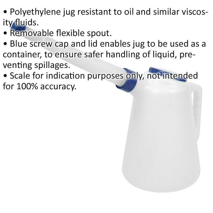 5 Litre Oil Container with Blue Lid & Flexible Spout - Screw Cap - Polyethylene Loops