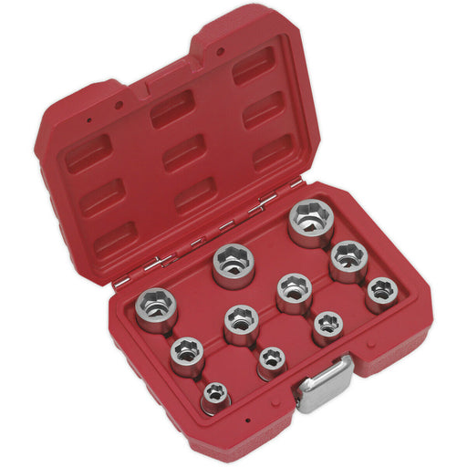 11 Piece Bolt Extractor Socket Set - 3/8" Sq Drive - Drop Forged Sockets - Case Loops