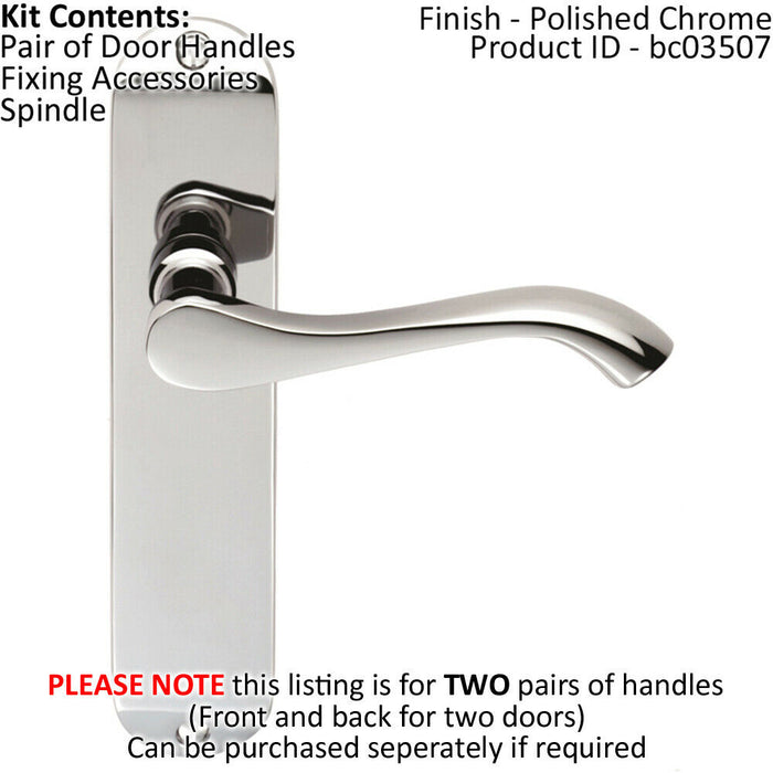 2x PAIR Scroll Lever Door Handle on Latch Backplate 180 x 40mm Polished Chrome Loops