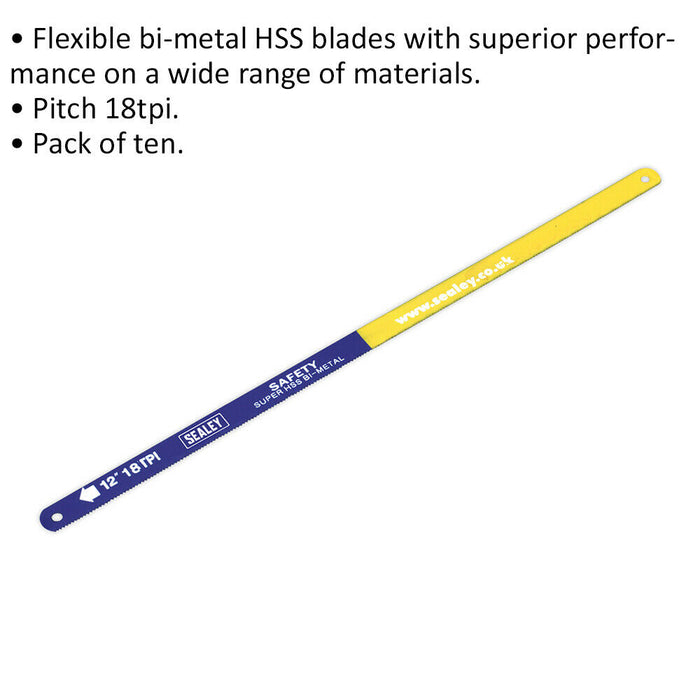 10 PACK - 300mm Hacksaw Blades - 18 TPI - HSS Bi-Metal Multi Material Cutting Loops