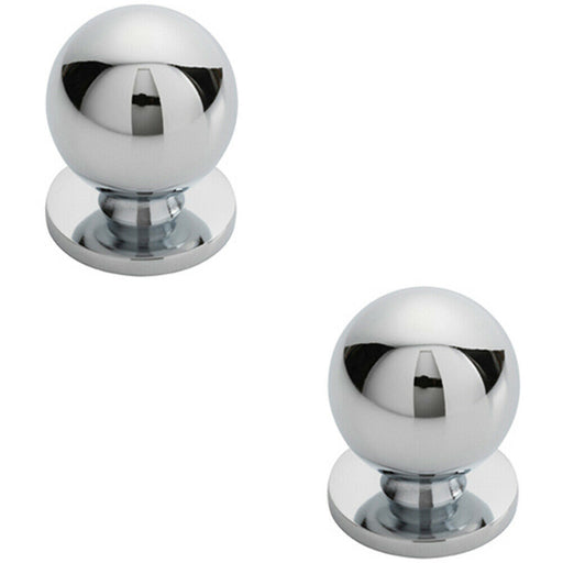 2x Solid Ball Cupboard Door Knob 25mm Diameter Polished Chrome Cabinet Handle Loops