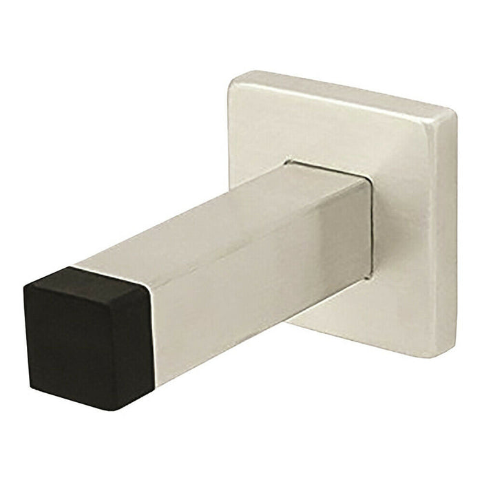 2x Square Wall Mounted Doorstop on Square Rose Rubber Tip 85mm Satin Steel Loops