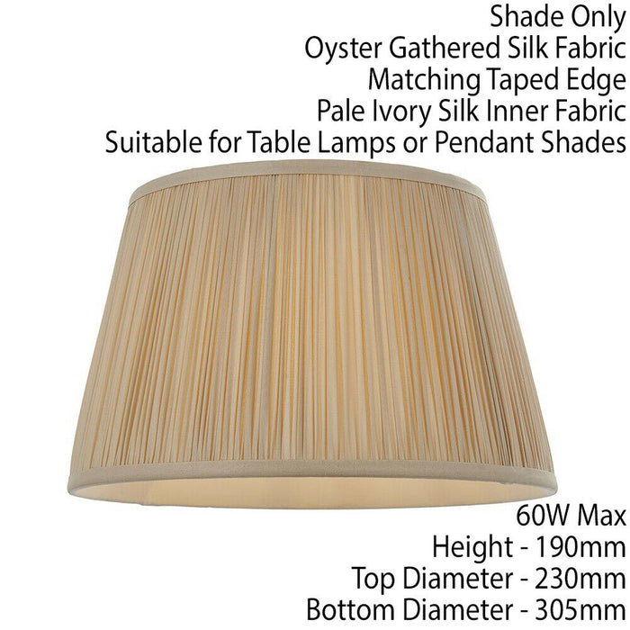 12" Elegant Round Tapered Drum Lamp Shade Oyster Gathered Pleated Silk Cover Loops