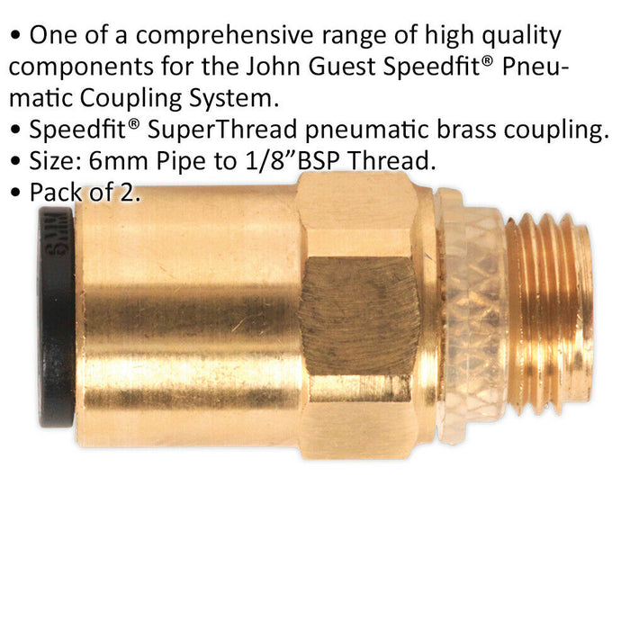 2 PACK - 6mm x 1/8" SuperThread Straight Adapter - Pneumatic Brass Coupling Set Loops