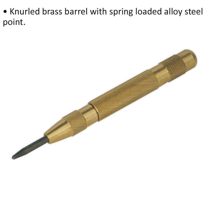 125mm Automatic Centre Punch - Knurled Brass Barrel - Spring Loaded Steel Point Loops
