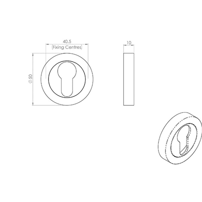 50mm Euro Profile Escutcheon Concealed Fix Satin Chrome Keyhole Cover Loops