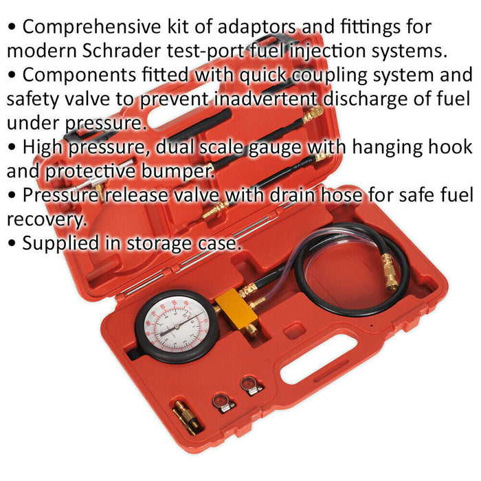 Fuel Injection Pressure Test Kit - Dual Scale Gauge - Pressure Release Valve Loops