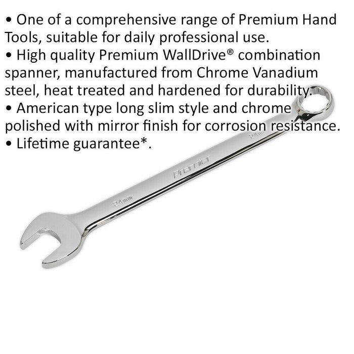 24mm Steel Combination Spanner - Long Slim Design Combo Wrench - Chrome Vanadium Loops