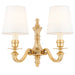 Luxury Traditional Twin Wall Light Solid Brass & Vintage White Shade Candelabra Loops