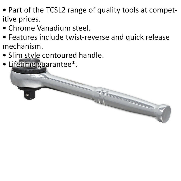 40-Tooth Twist Reverse Ratchet Wrench - 1/4 Inch Sq Drive - Quick Release Loops