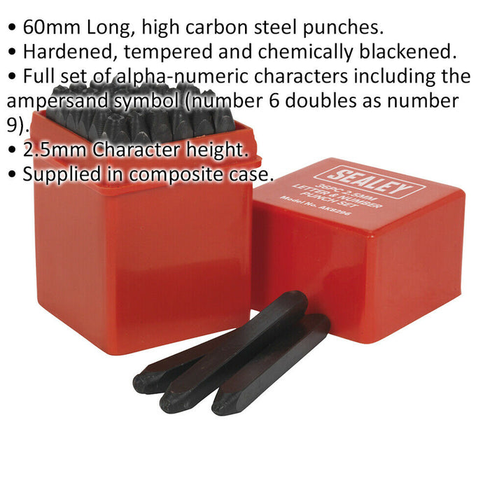 36 Piece Letter & Number Punch Set - 2.5mm Character Height - High Carbon Steel Loops