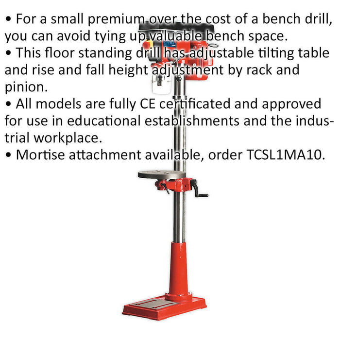 12-Speed Floor Pillar Drill - 370W Motor - 1500mm Height - Safety Release Switch Loops