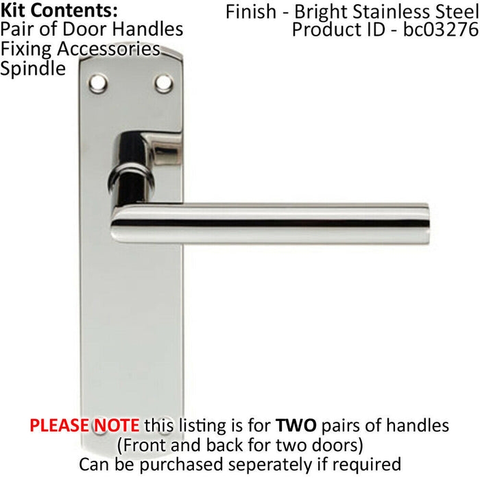 2x Mitred Lever Door Handle on Latch Backplate 172 x 44mm Polished Steel Loops