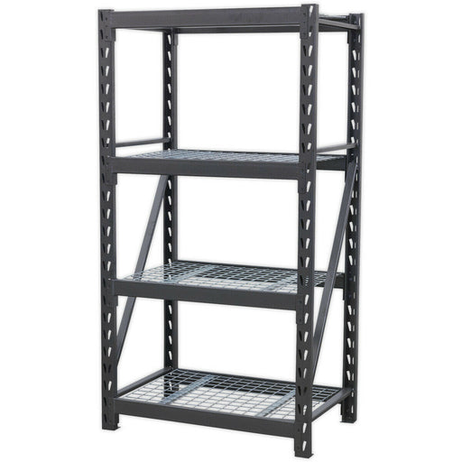 Heavy Duty Racking Unit with 4 Mesh Shelves - 640kg Per Level - Steel Frame Loops
