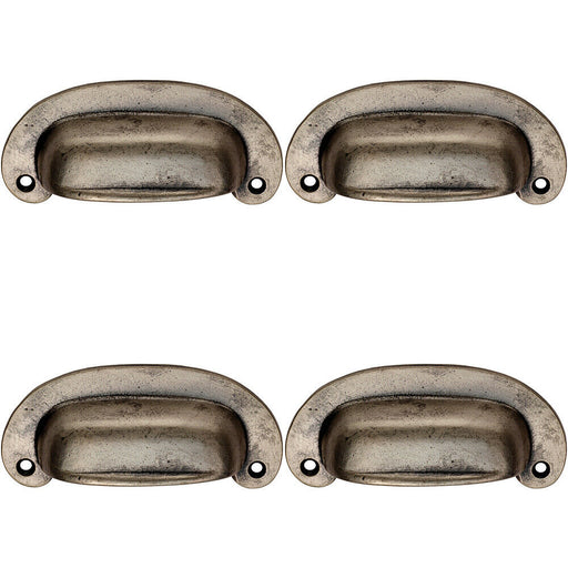 4x Oval Plate Cabinet Cup Handle 106 x 44.5mm 87mm Fixing Centres Pewter Loops