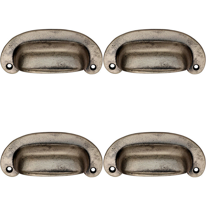 4x Oval Plate Cabinet Cup Handle 106 x 44.5mm 87mm Fixing Centres Pewter Loops