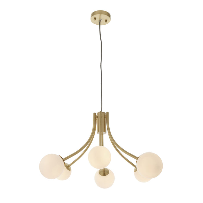 Ceiling Pendant Light Satin Brass Plate & Opal Glass 6 x 3W LED G9 Loops