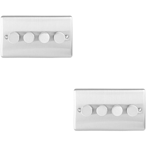 2 PACK 4 Gang 400W 2 Way Rotary Dimmer Switch SATIN STEEL Light Dimming Plate Loops