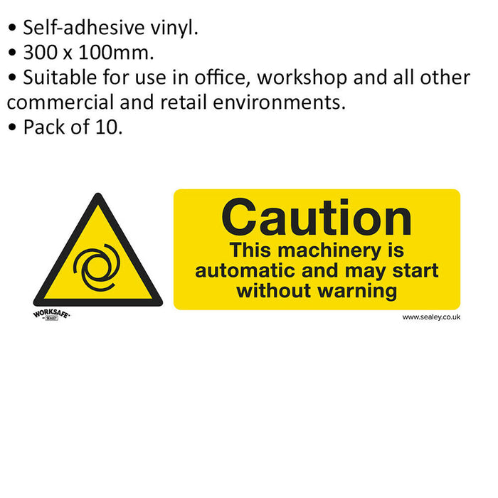 10x CAUTION AUTOMATIC MACHINERY Safety Sign - Self Adhesive 300 x 100mm Sticker Loops