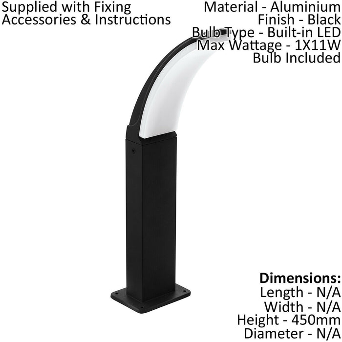 IP44 Outdoor Pedestal Light Black Aluminium 11W Built in LED Wall Post Lamp Loops