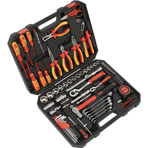 90pc Electricians Tool Kit - VDE Insulated Safety Tool Set - Screwdrivers Pliers Loops