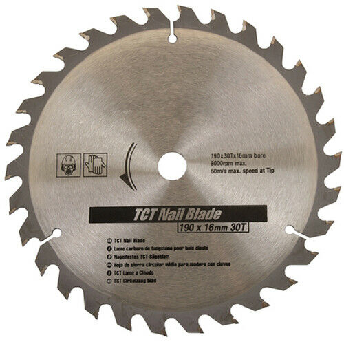 190mm x 16mm 30T TCT Nail Blade Cut Wood With Nails MDF Hardwood Plasterboard Loops