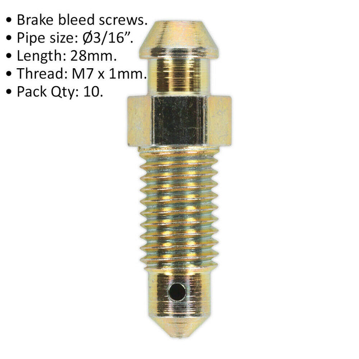 10 PACK - M7 x 28mm Brake Bleed Screw - 1mm Pitch - Fits 3/16 Inch Pipes Loops