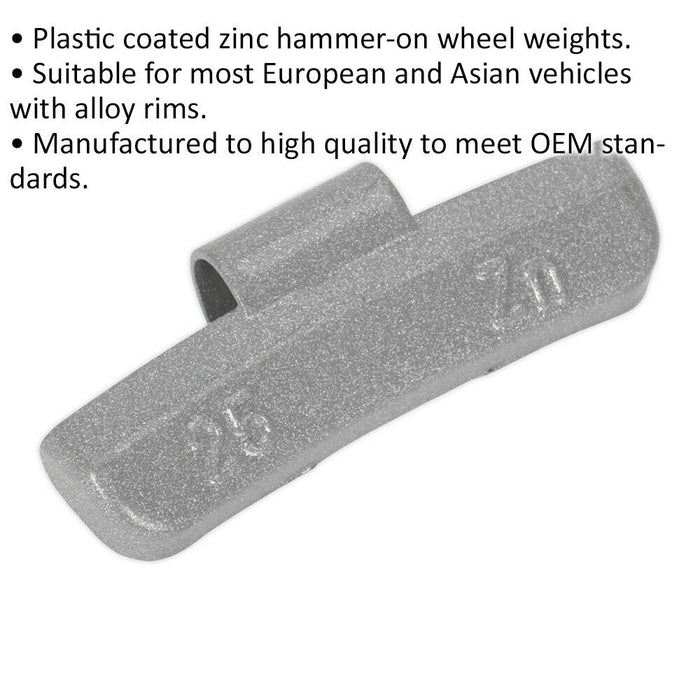 100 PACK 25g Hammer On Wheel Weights - Plastic Coated Zinc Alloy - Wheel Balance Loops