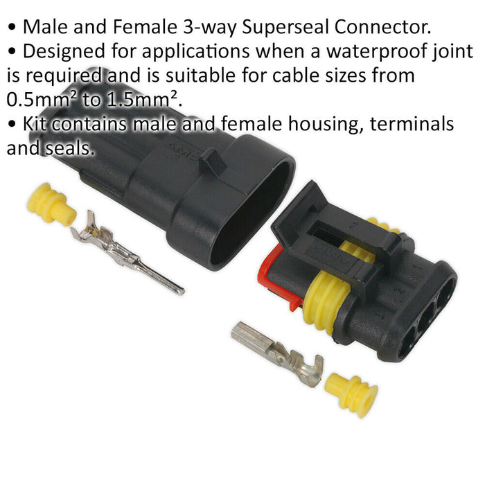 Superseal 3-Way Male & Female Connector - Housing Terminals & Seals - Waterproof Loops