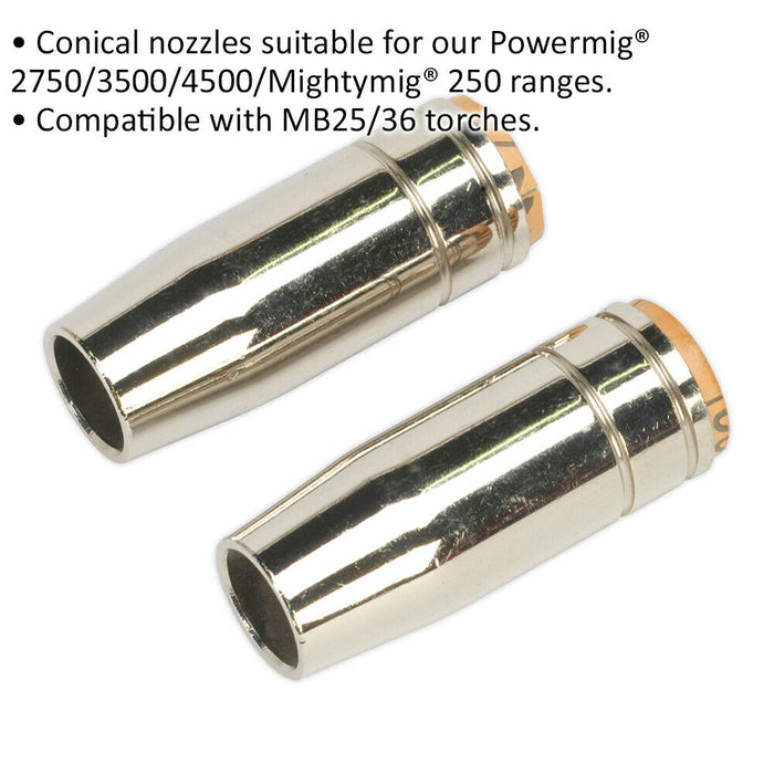 2 PACK Conical Nozzles for MB25 & MB36 Welding Torches - MIG Welding Shroud Loops