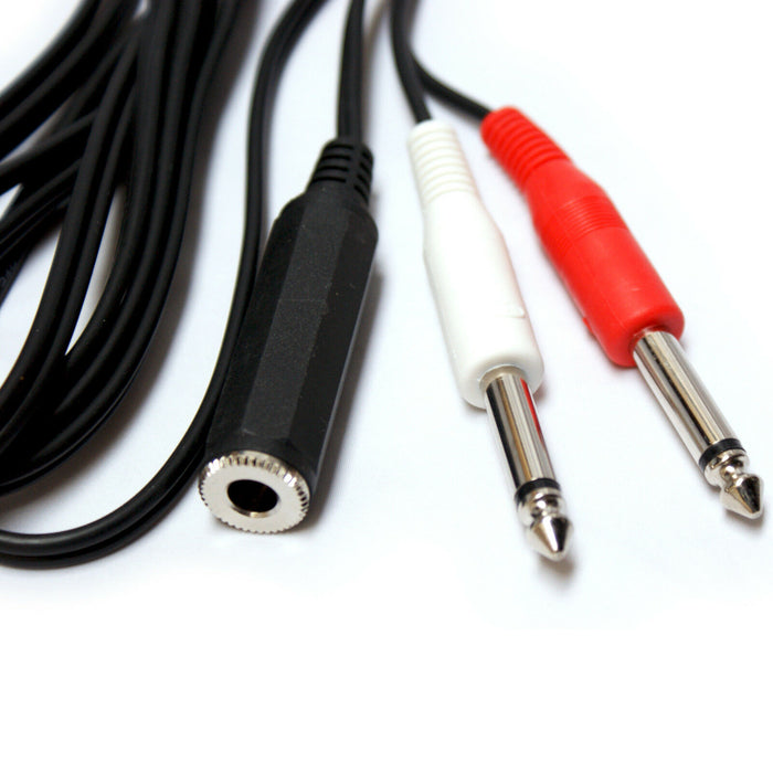 0.15m 6.35mm Stereo Headphone Socket to 2x ¼" Mono Male Jack Cable Y Splitter Loops