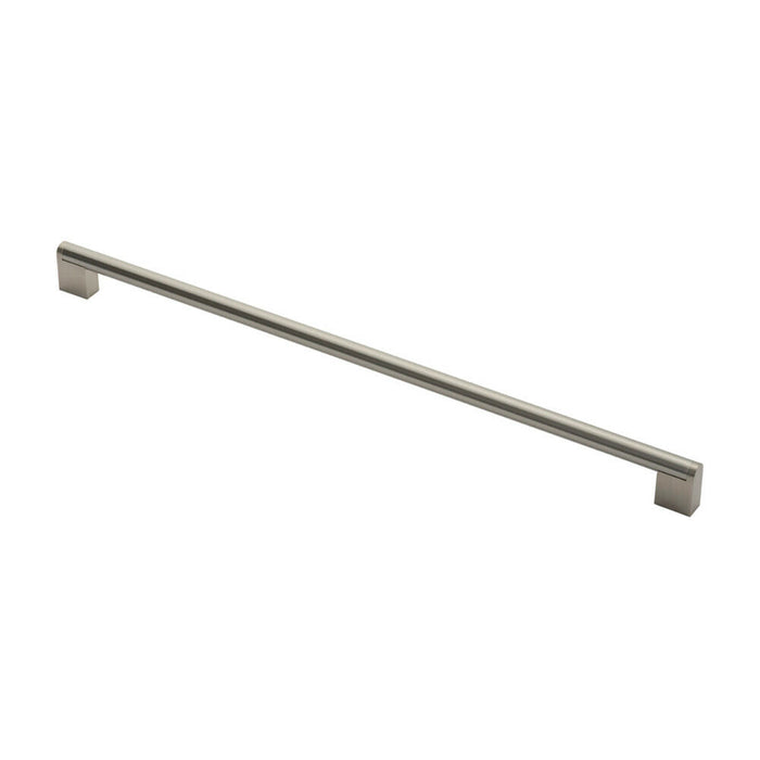 Round Bar Pull Handle 488 x 14mm 448mm Fixing Centres Satin Nickel & Steel Loops