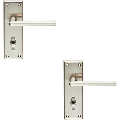 2x PAIR Rounded Lever on Bathroom Backplate Handle 150 x 50mm Satin Nickel Loops