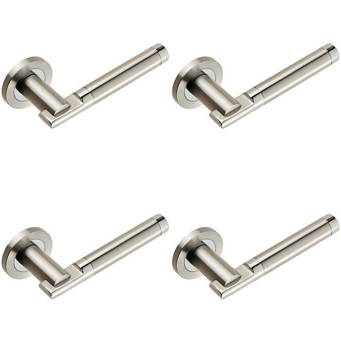 4x PAIR Round Bar Handle on 52mm Round Rose Concealed Fix Polished Satin Steel Loops