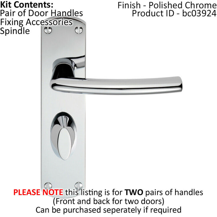 2x Curved Bar Lever on Bathroom Backplate Door Handle 170 x 42mm Polished Chrome Loops